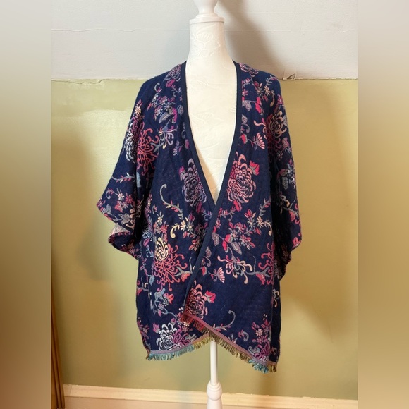 Chico's Jackets & Blazers - Chicos One Size Floral Poncho with Fringe